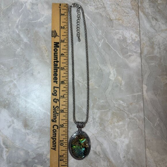 Abalone Shell & Silver Oval Pendant Necklace With Adjustable Chain - Picture 5 of 8